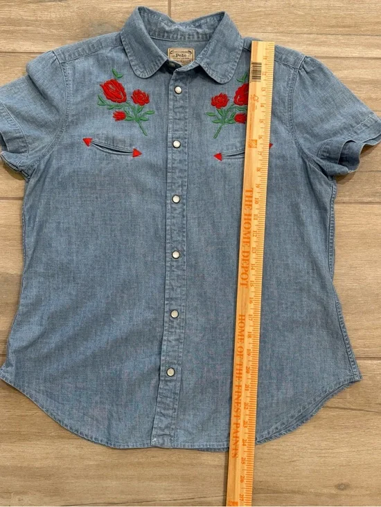 Polo Ralph Lauren - Mila Chambray Denim Button Down Western Roses Size Medium - Picture 6 of 14